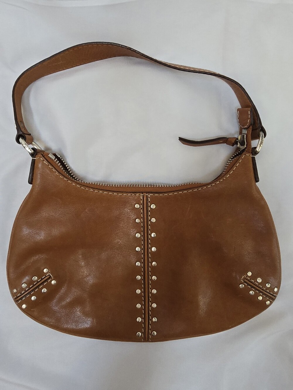 Michael Kors Uptown Astor Cognac Leather Studded Hobo Bag Y2K